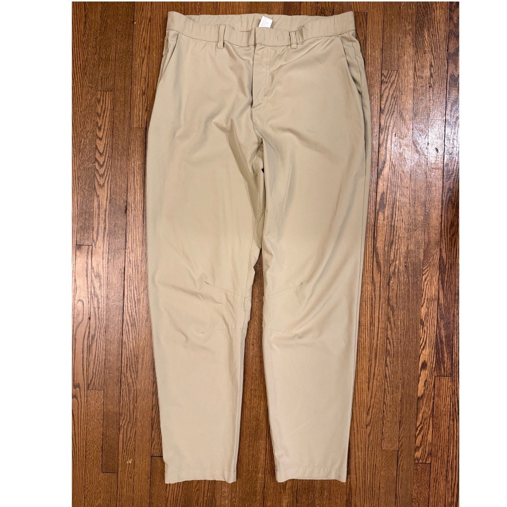 Fabletics Only-Way Pant Mens Khaki Tan Tapered Stretch Tech Trousers Large 33-35